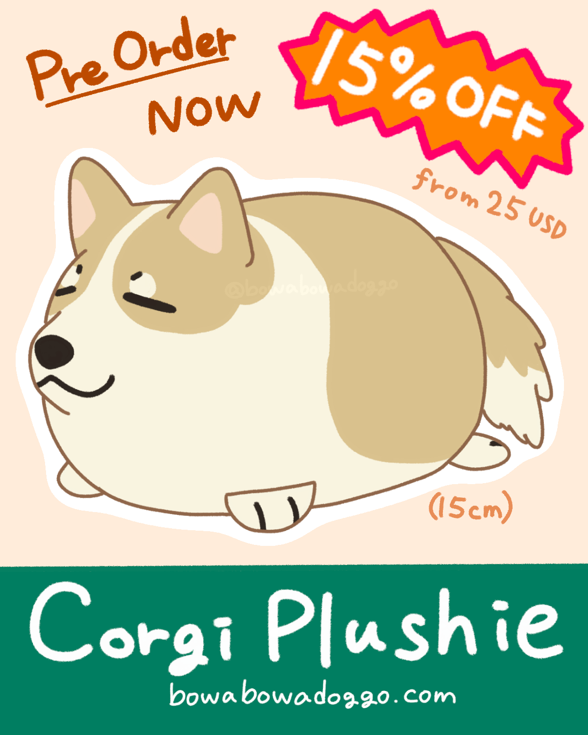 Plushie: bowa-bowa Corgi with tail (palm-sized)