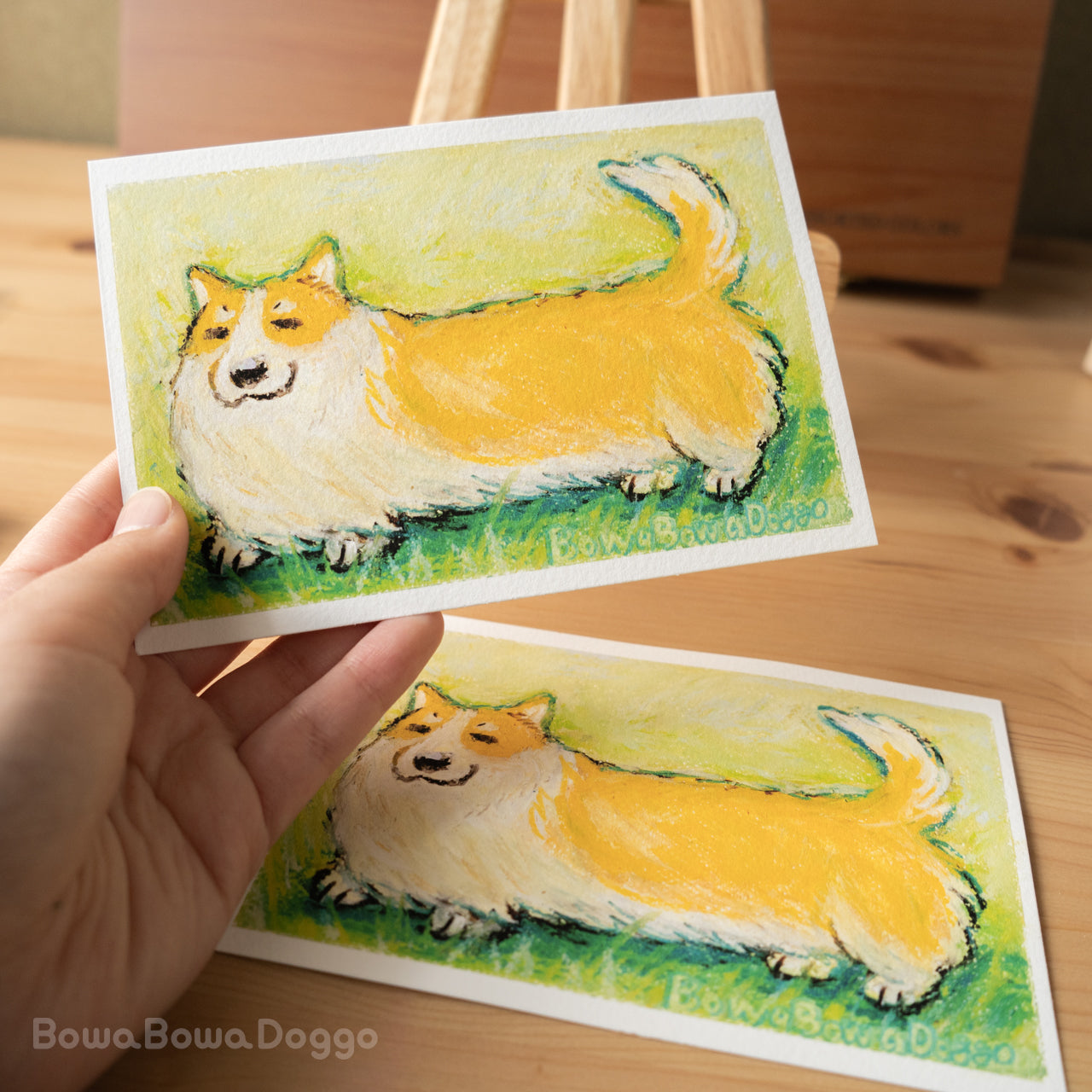 Art Print: "A little long corgi in a meadow"