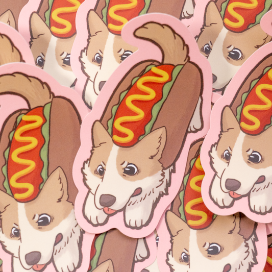 ステッカー: "Hotdog Corgi"