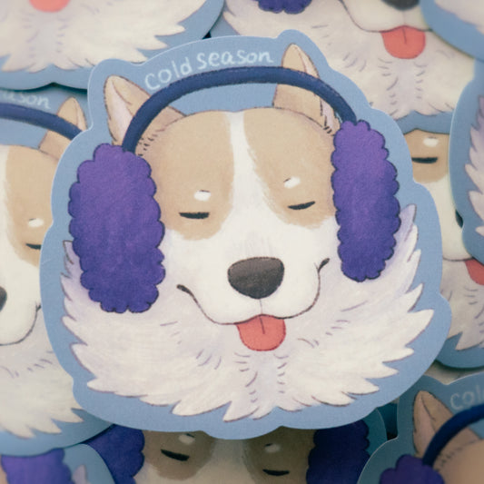 ステッカー: "Corgi with earmuffs"